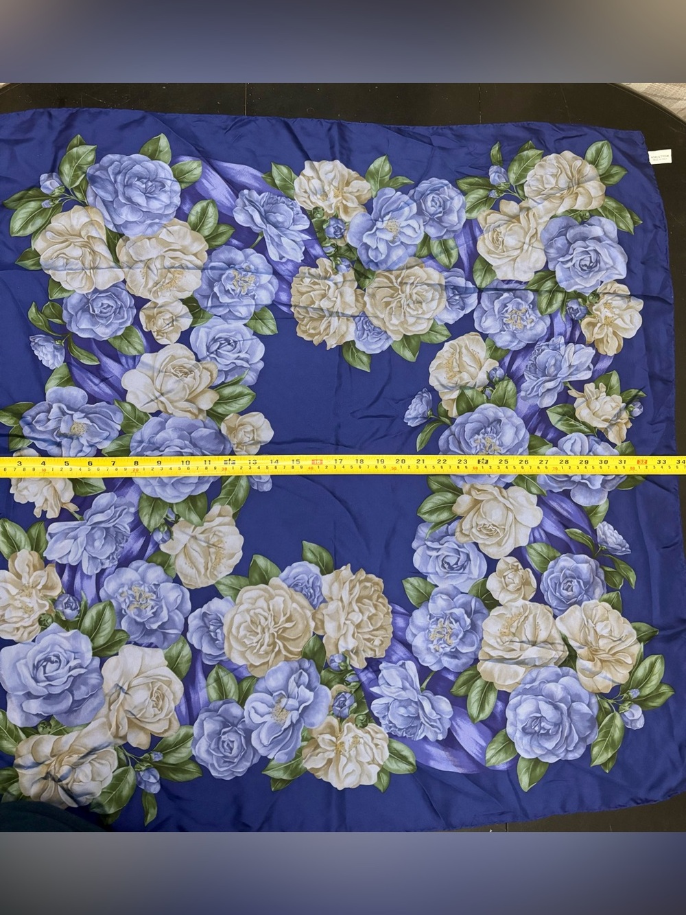 Nordstrom 100% Italian Silk Blue Floral Scarf, 34” x 34” - Picture 4 of 5